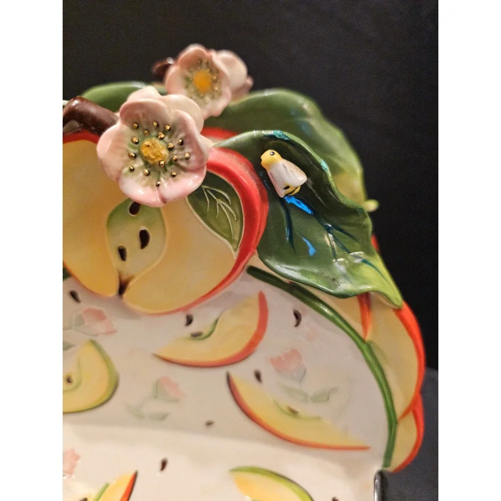 Vintage Blue Sky Ceramic J Mccall‎ Napkin Holder caddy Flowers Ladybug 2004 READ